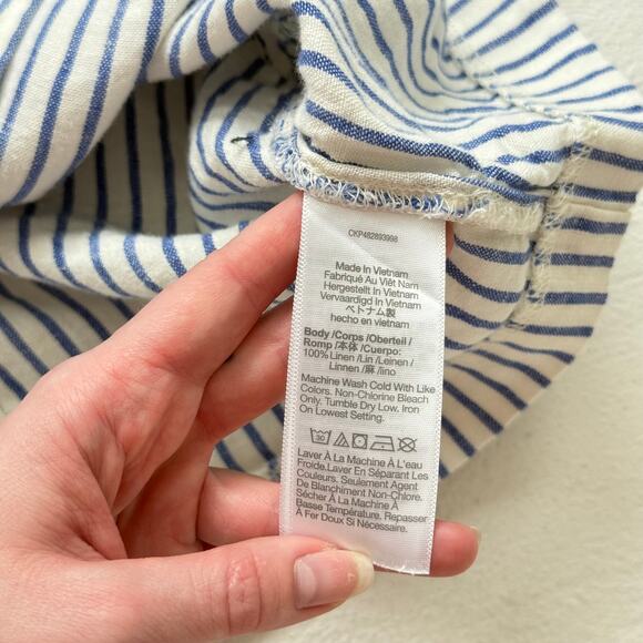 Madewell Blue White Striped Linen Hook-Eye Crop Top, Size 0 - Picture 3 of 6